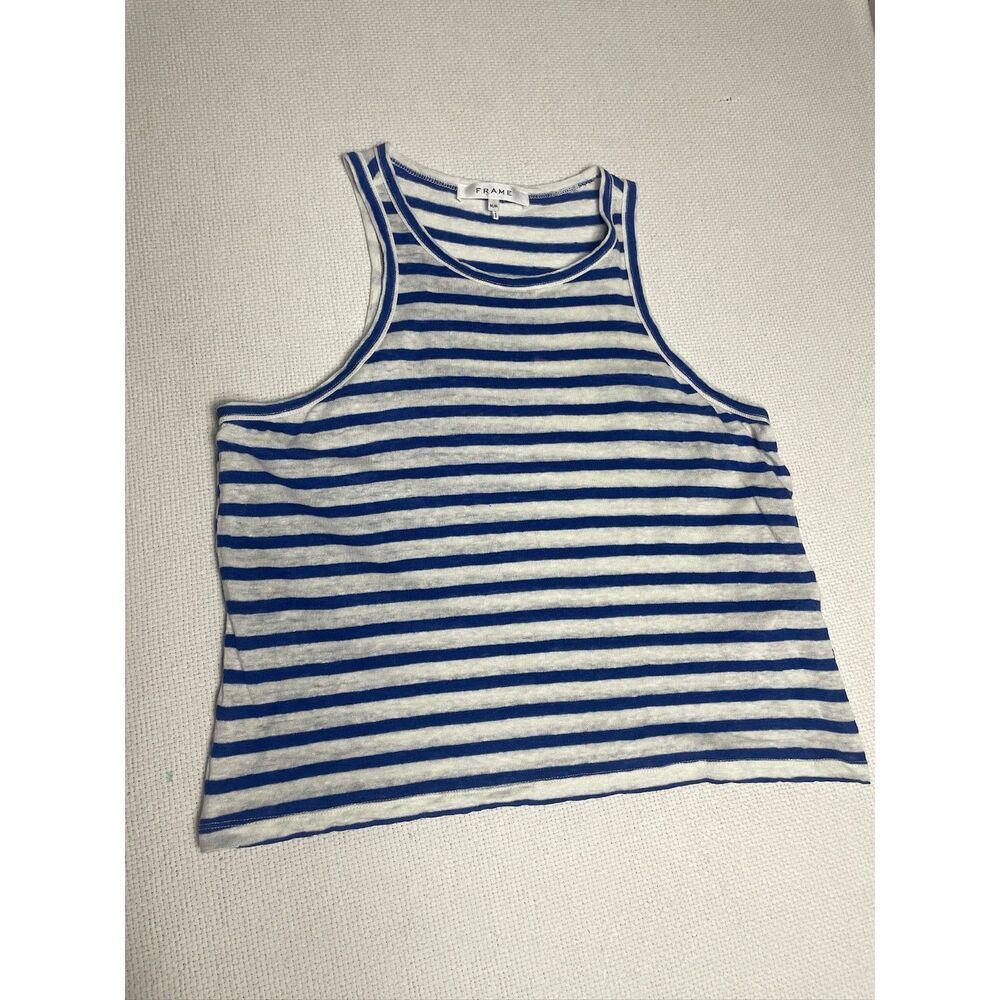 FRAME Organic Linen Blue White Stripe Tank Top Women's Medium